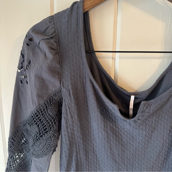 Free People Charcoal Blouse with Lace Detail, Size Small, EUC - Picture 4 of 9